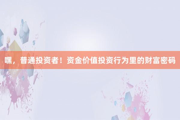 嘿，普通投资者！资金价值投资行为里的财富密码