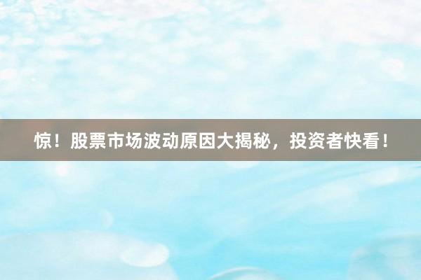惊！股票市场波动原因大揭秘，投资者快看！