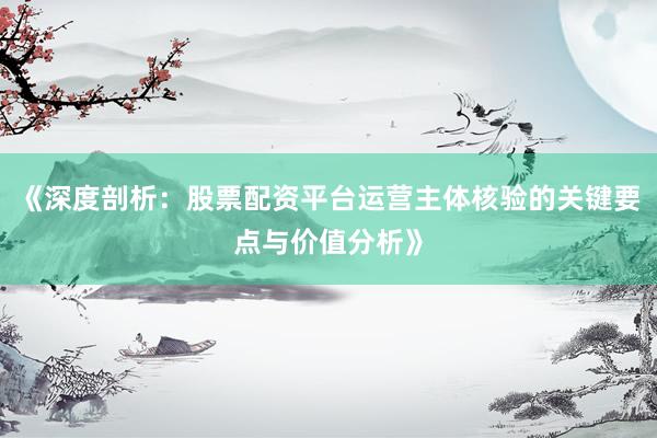 《深度剖析：股票配资平台运营主体核验的关键要点与价值分析》