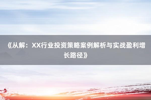 《从解：XX行业投资策略案例解析与实战盈利增长路径》