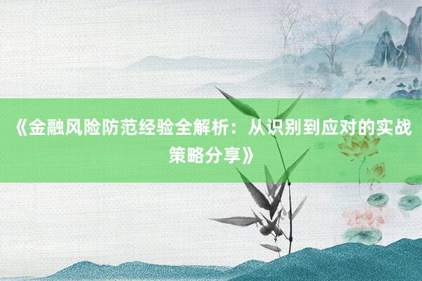 《金融风险防范经验全解析：从识别到应对的实战策略分享》