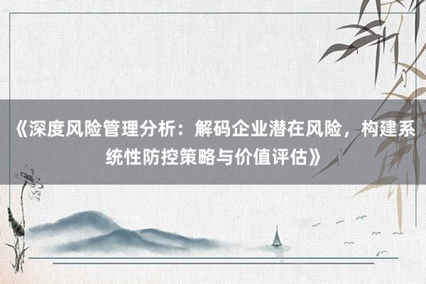 《深度风险管理分析：解码企业潜在风险，构建系统性防控策略与价值评估》