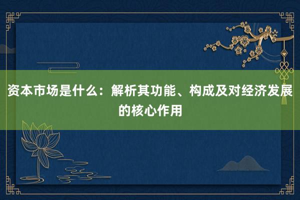 资本市场是什么：解析其功能、构成及对经济发展的核心作用